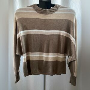 Magaschoni Women’s Striped Crewneck Sweater in Brown & Cream